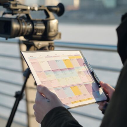 caméraman qui lie le cahier des charges pour faire la vidéo